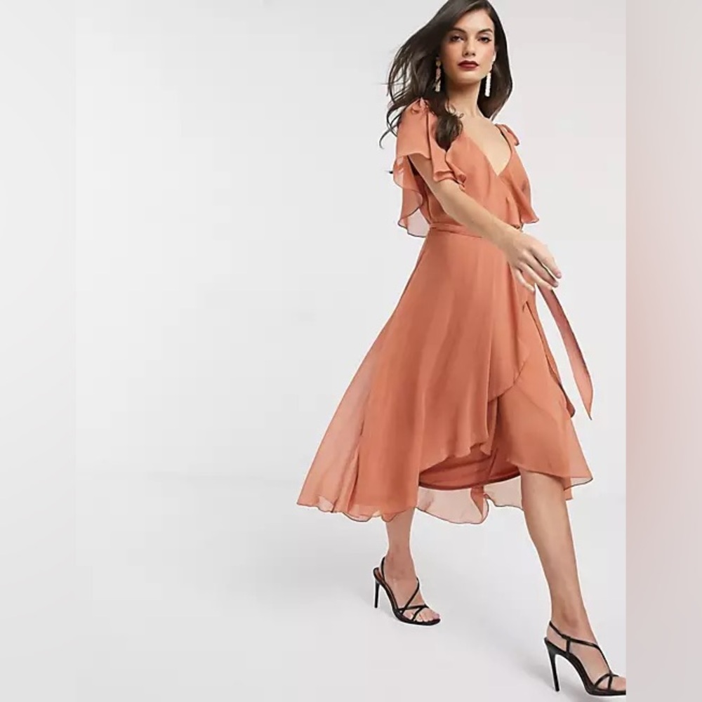 ASOS midi split sleeve cape back dress with tie shoulders 🌻